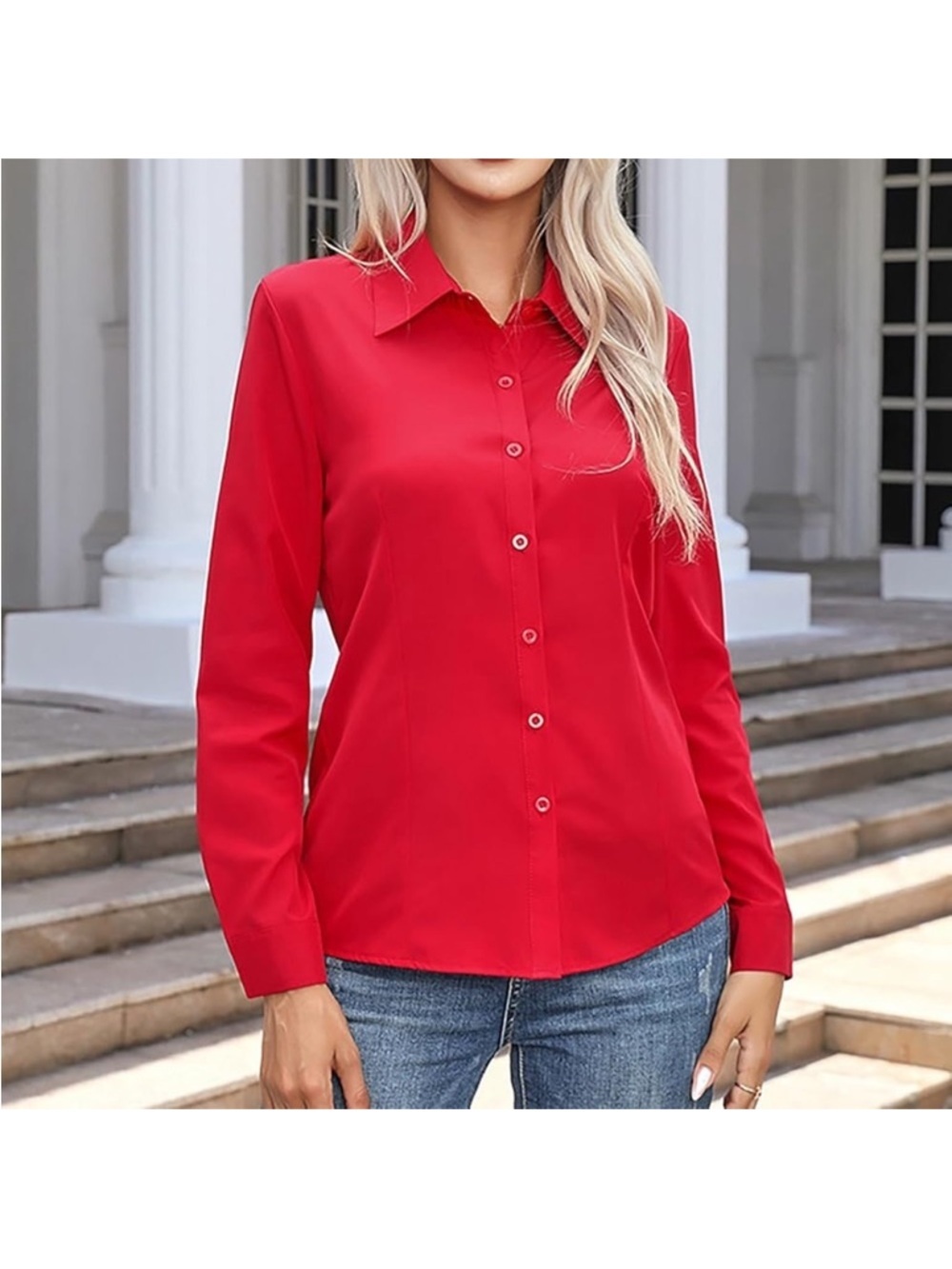 Classic Red Button-Down Women's Shirt - Stylish Everyday Top